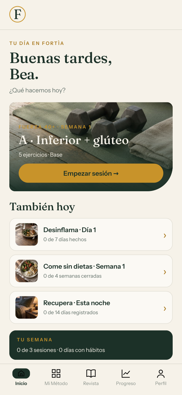 Pantalla de la app: Tu día, claro