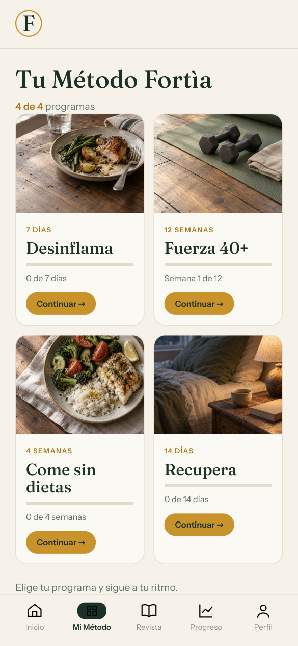 Pantalla de la app: Tu Método Fortìa